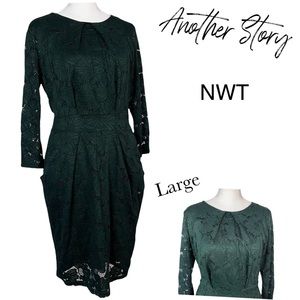 NWT Another Story Lace Dress Emerald Green w/ Tie Belt   sz L